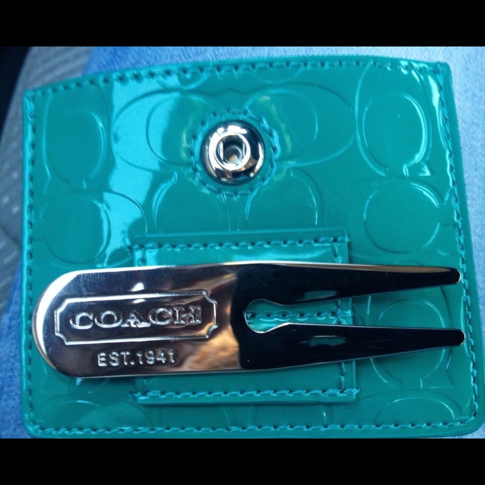 Coach teal golf card wallet
